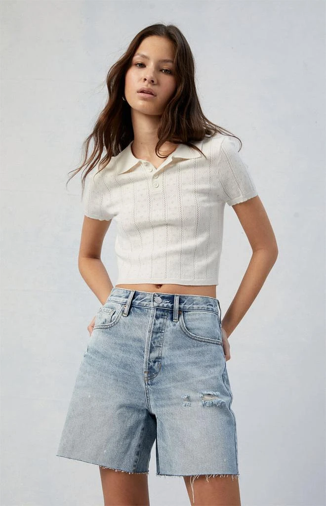 PacSun Light Indigo Ripped Denim Dad Jorts 1