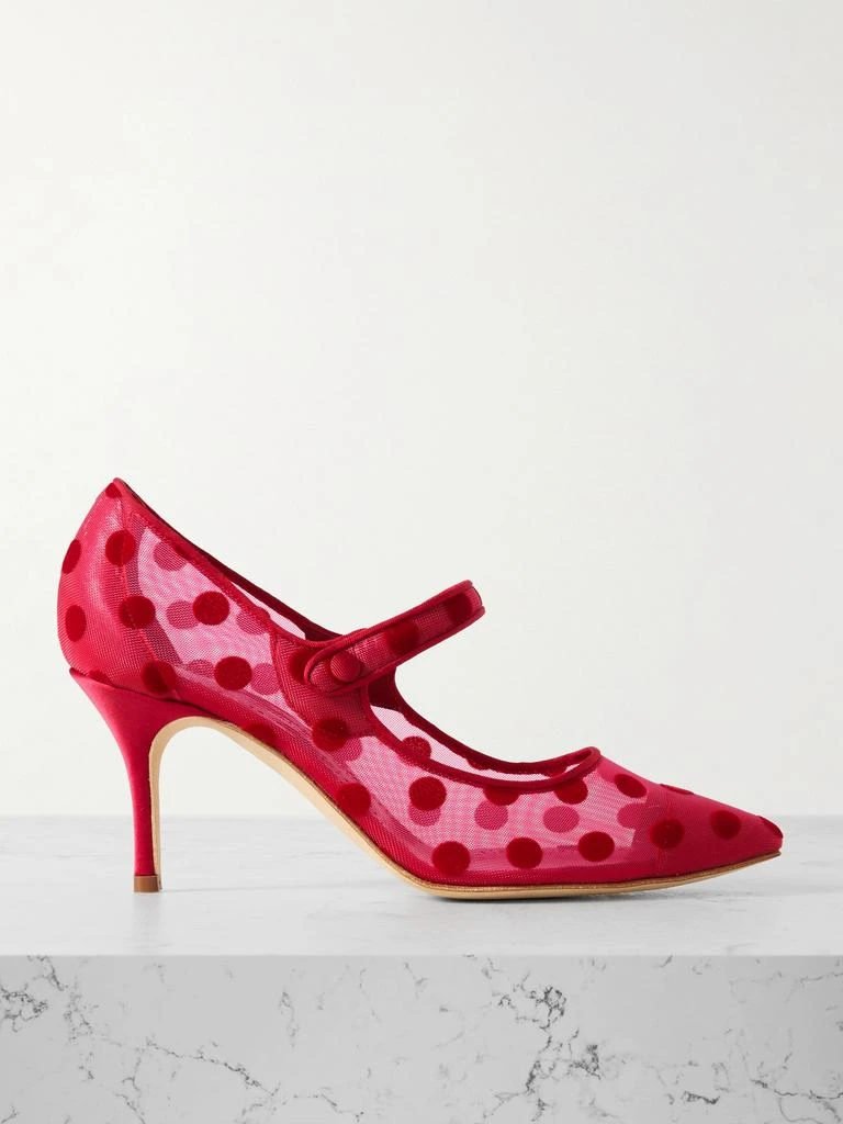 Manolo Blahnik Campari 70 罗缎边饰植绒网布玛丽珍高跟鞋  - IT35 1