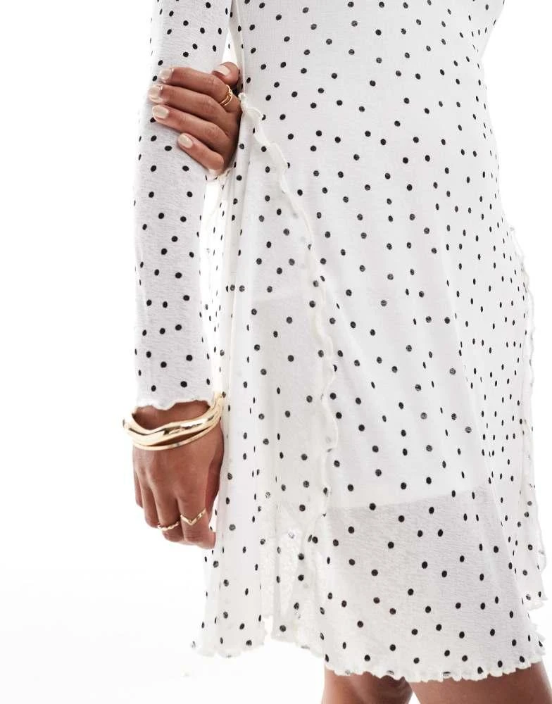 New Look New Look mesh long sleeve mini dress in cream spot 4