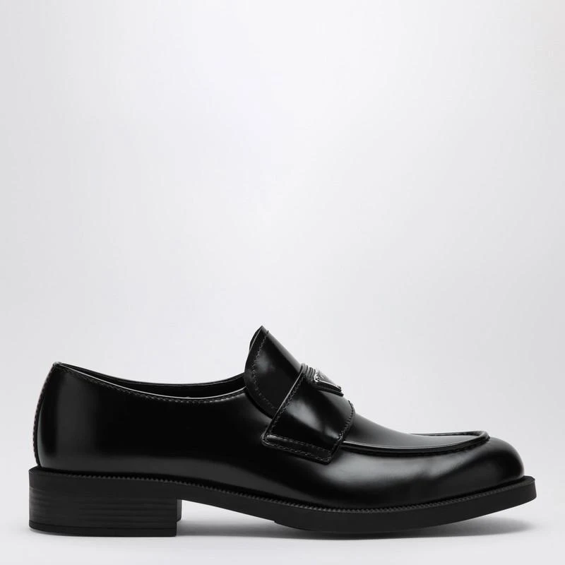 Prada Black leather loafer with logo 1