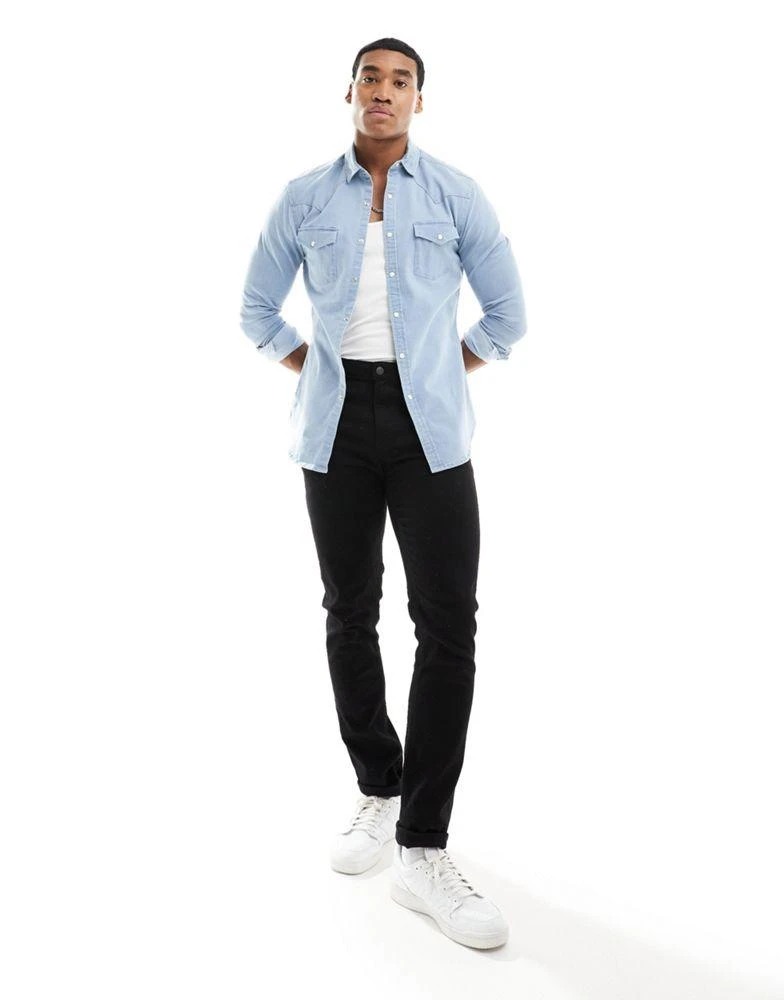ASOS ASOS DESIGN skinny fit western denim shirt in light wash blue 3