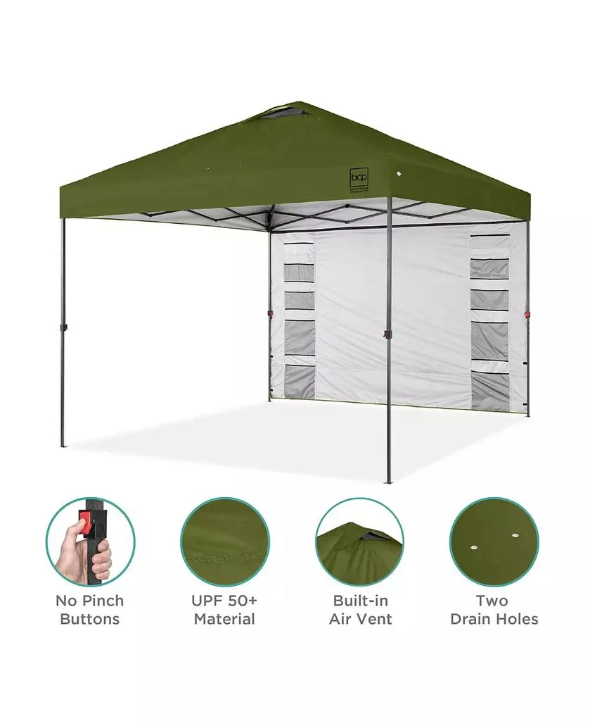 Best Choice Products 10x10ft Easy Setup Pop Up Canopy, Portable Tent w/ Side Wall, 1-Button Push, Case 5