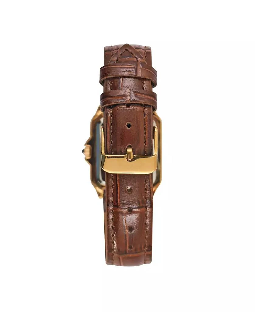 Peugeot Women's 14K Gold-Plated 32mm Tank Shape Brown Leather Strap Watch 3