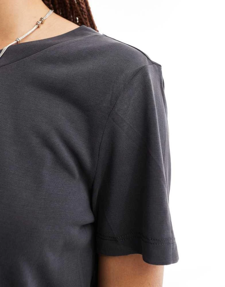 Monki Monki super soft t-shirt in charcoal black 3