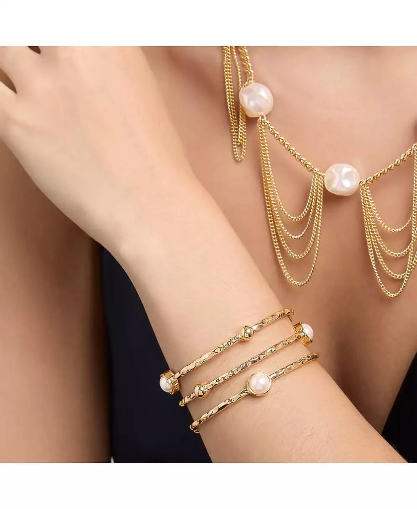 BCBG Hammered Gold-Tone Pearl Cuff Bracelet 4