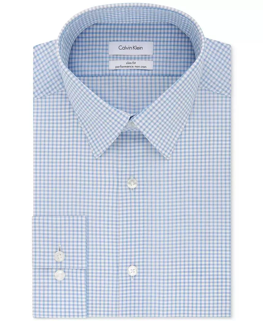 Calvin Klein Men's Slim-Fit Non-Iron Performance Stretch Blue Check Dress Shirt 1