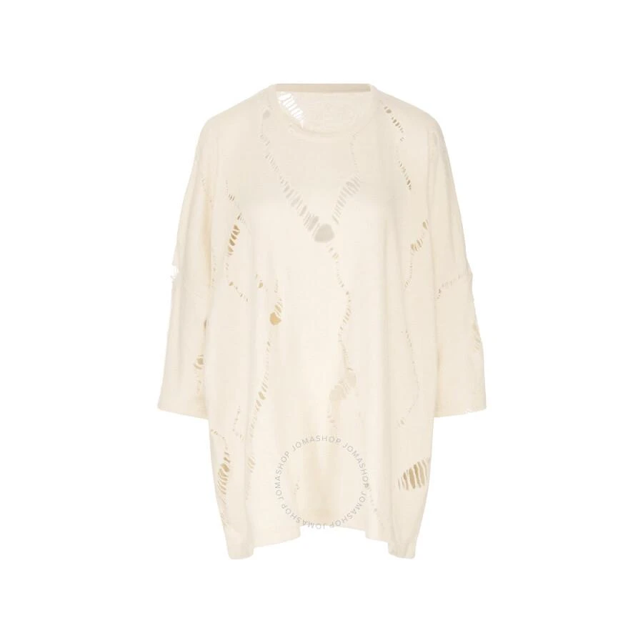 Y'S Ys Ladies Ivory Oversized Wool Blend T-Shirt With Distressed Effect 1