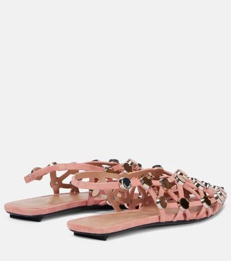 The Attico Grid embellished suede slingback flats 2