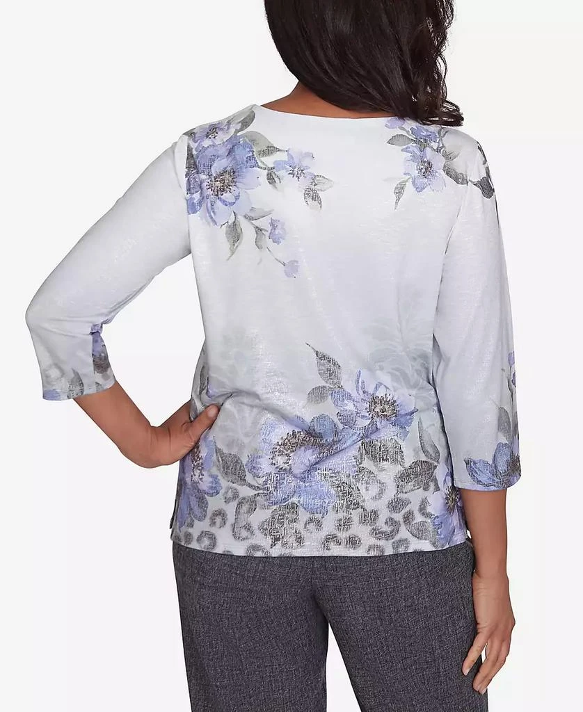 Alfred Dunner Petite Worth Avenue Beaded Split Neck Floral Shimmer Top 2