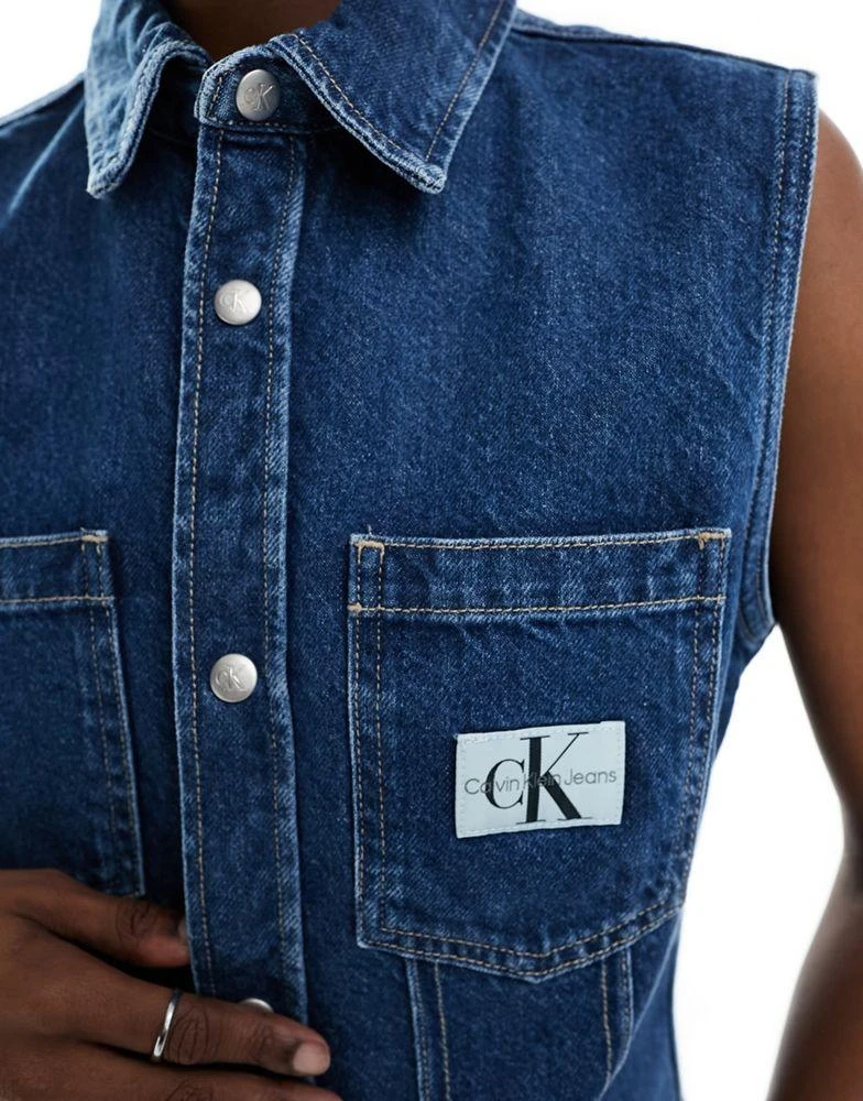 Calvin Klein Calvin Klein Jeans sleeveless lean denim shirt in mid wash 2