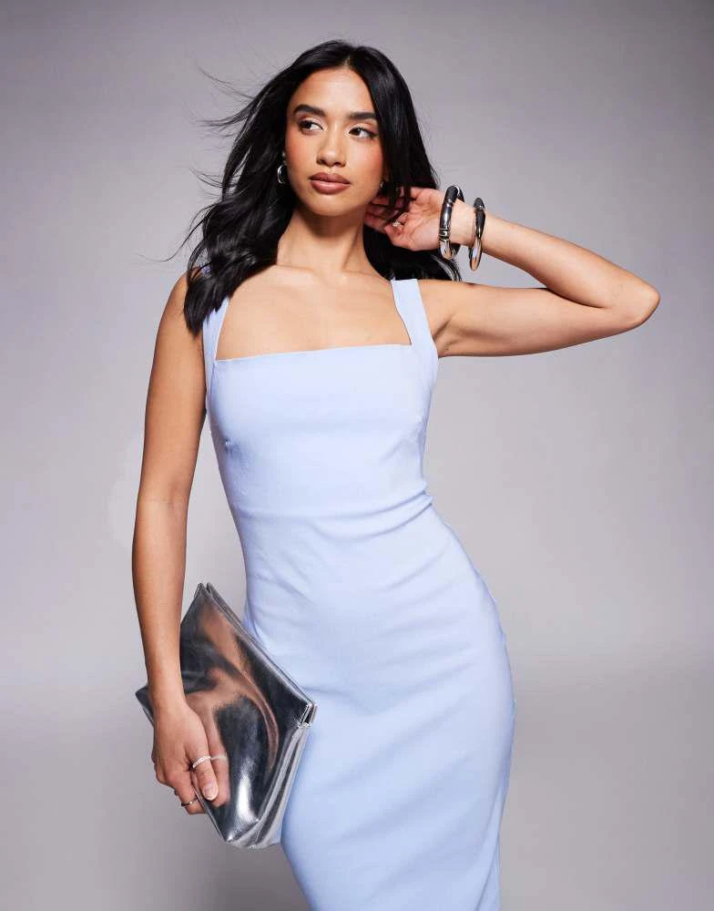 Vesper Petite Vesper Petite bengaline square neck scoop back midaxi dress in light blue 1