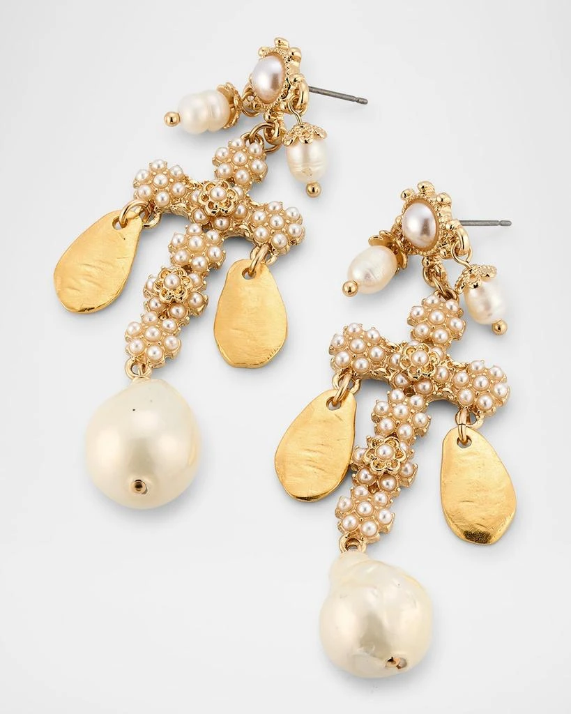 Devon Leigh White Pearl Gold Leaf Cross Post Earrings 3