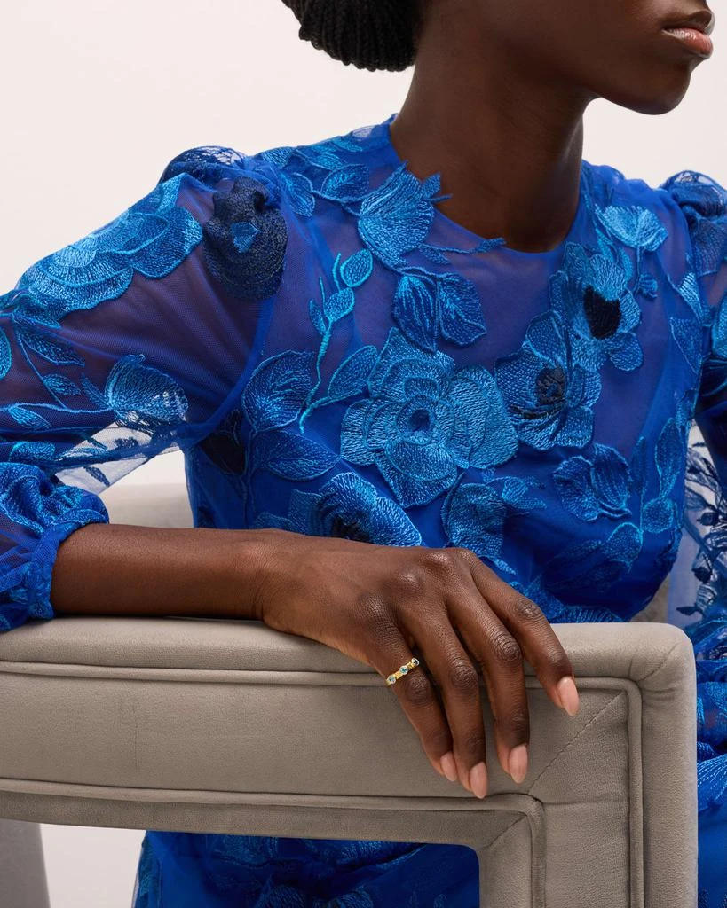 Elizabeth Locke 19K Yellow Gold 3 Blue Zircon Flat Ribbon Stack Ring, Size 6.5 5