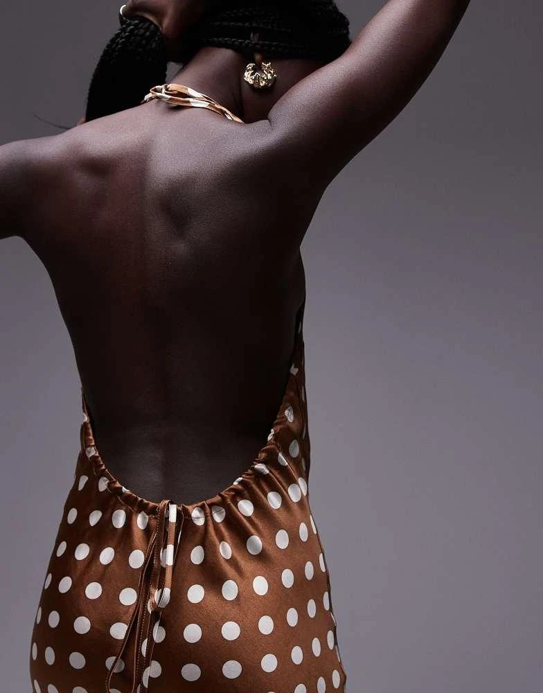 Topshop Topshop polka dot halter neck maxi dress in brown 3