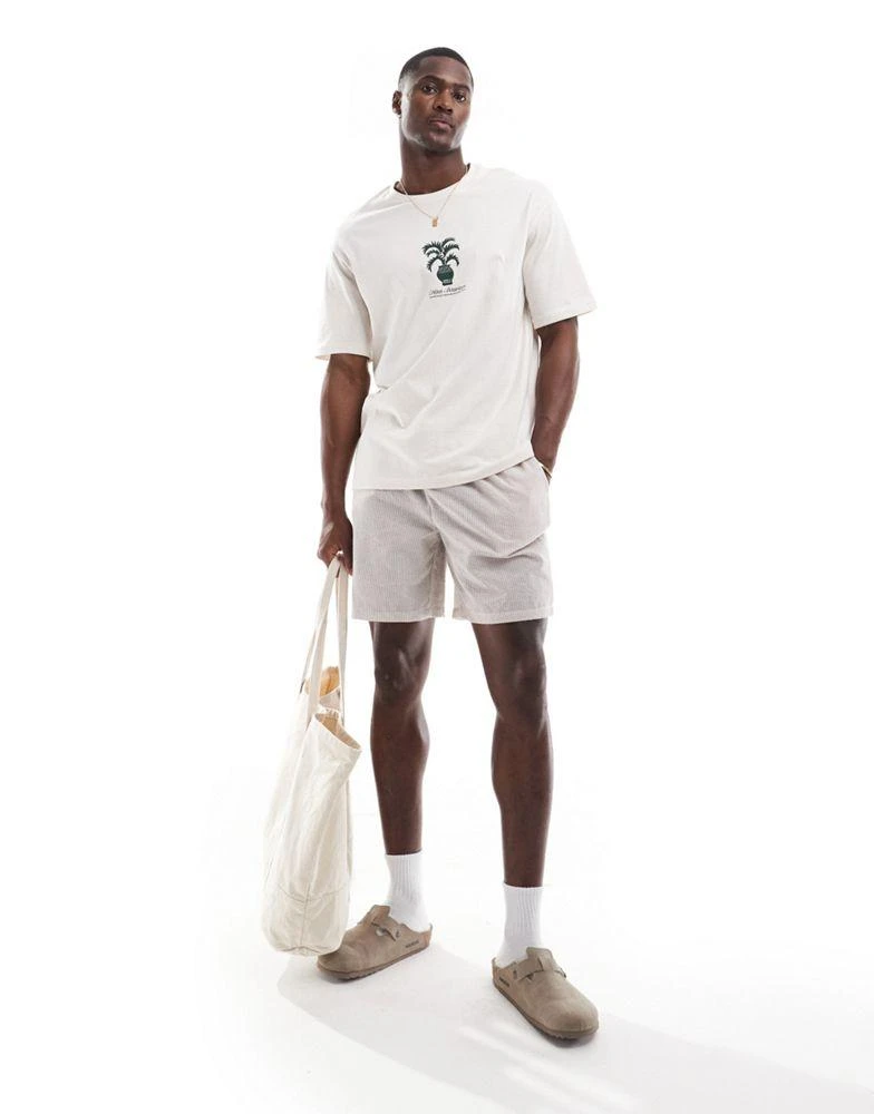 Selected Homme Selected Homme oversized t-shirt with central plant print in cream 5