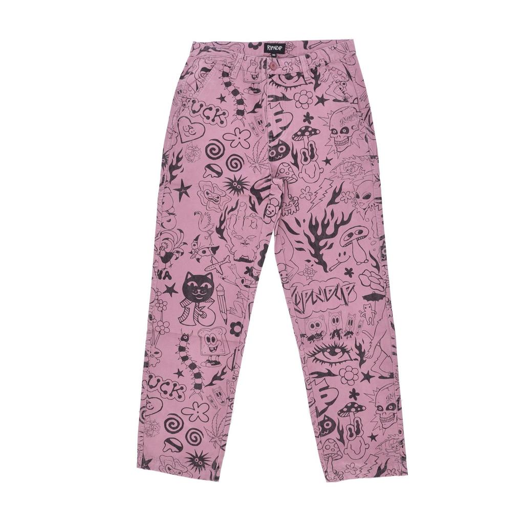 RIPNDIP We Don't Care Men's Long Trousers Twill Pants Mauve