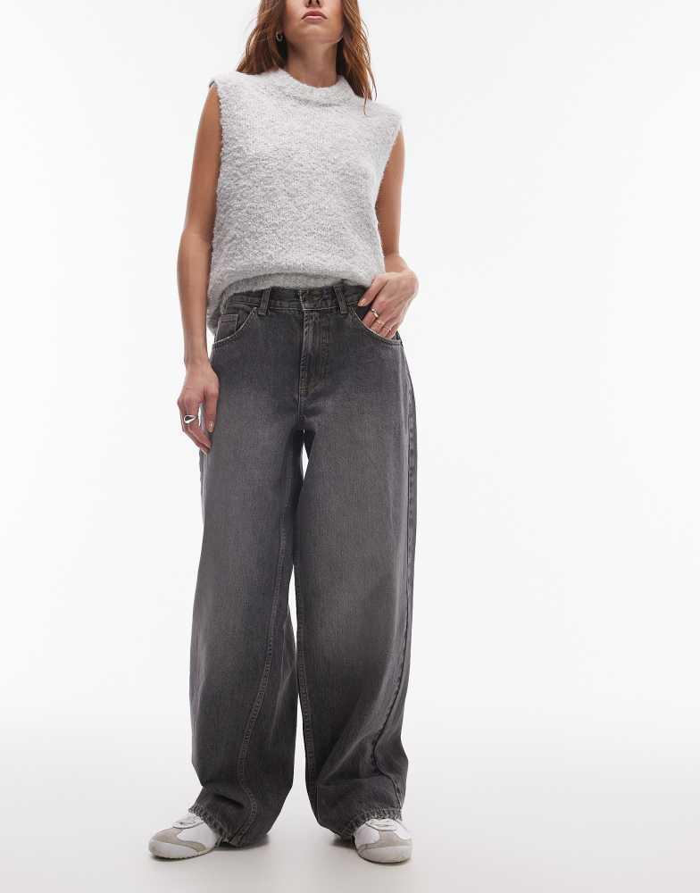 Topshop Topshop Cinch low rise relaxed jean in dark vintage grey