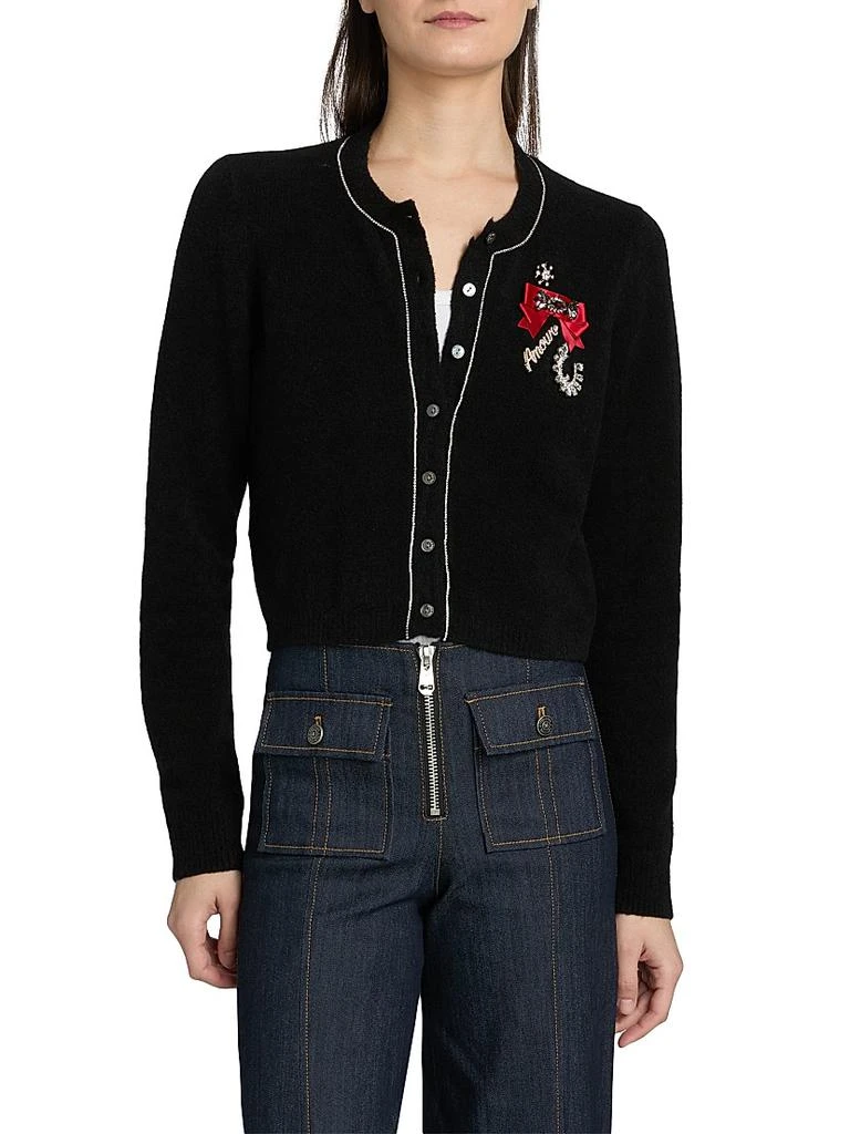 Cinq à Sept Allura Crystal Brooch-Embellished Bouclé Cardigan 3