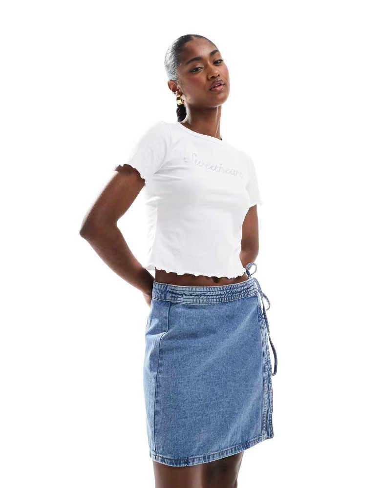 ONLY ONLY wrap denim mini skirt in light blue 3
