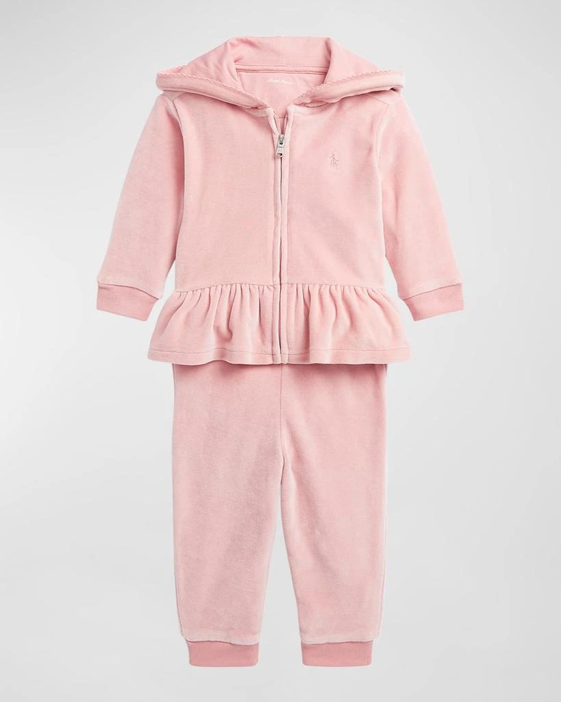 Ralph Lauren Girl's Brushed Velour Hoodie and Pants Set, Size 6M-24M 1
