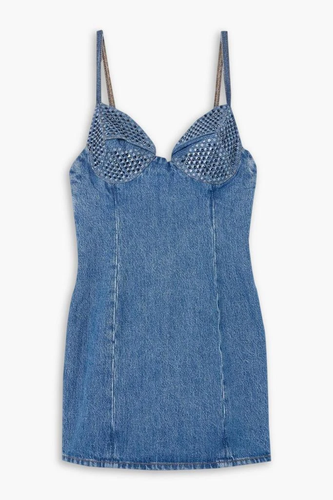 AREA Crystal-embellished polka-dot denim mini dress 1