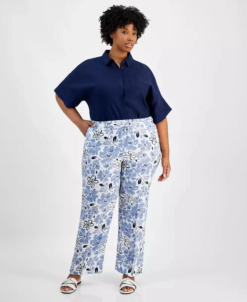 Charter Club Plus Size 100% Linen Floral-Print Pants, Created for Macy's 1