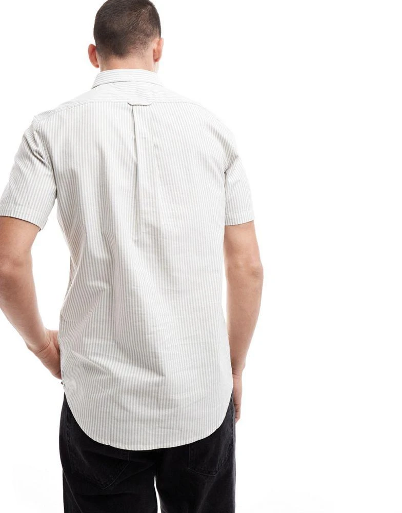 Farah Farah Brewer slim fit stripe short sleeve shirt in white 4