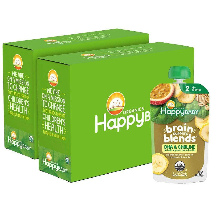 Happy Baby Brain Support Blends, Organic Stage 2 Baby Food with DHA & Choline 1