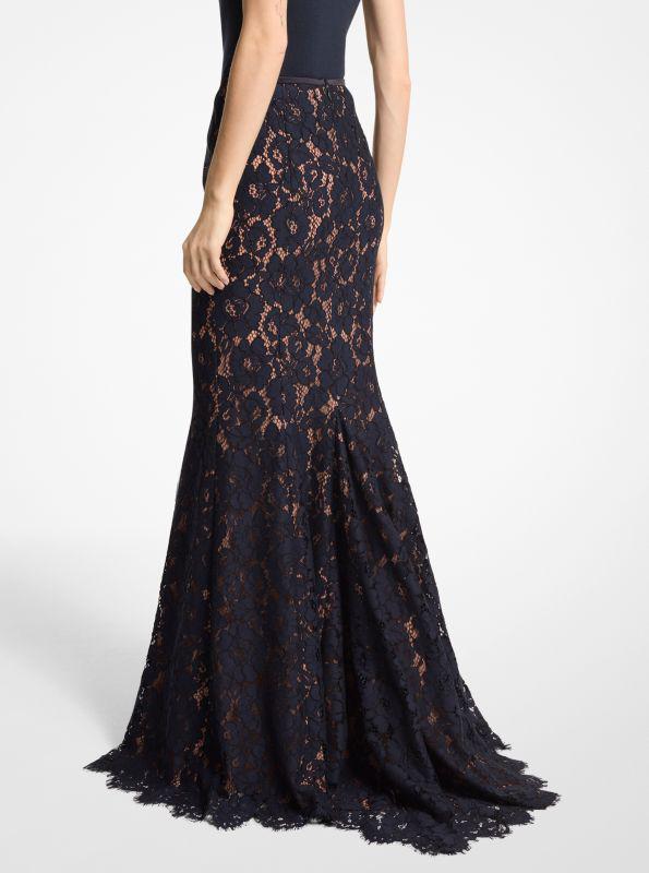 Michael Kors Cotton Blend Floral Lace Fishtail Skirt