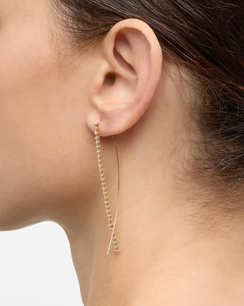 LANA 14K Gold Baguette Diamond Narrow Upside-Down Threader Hoop Earrings 2