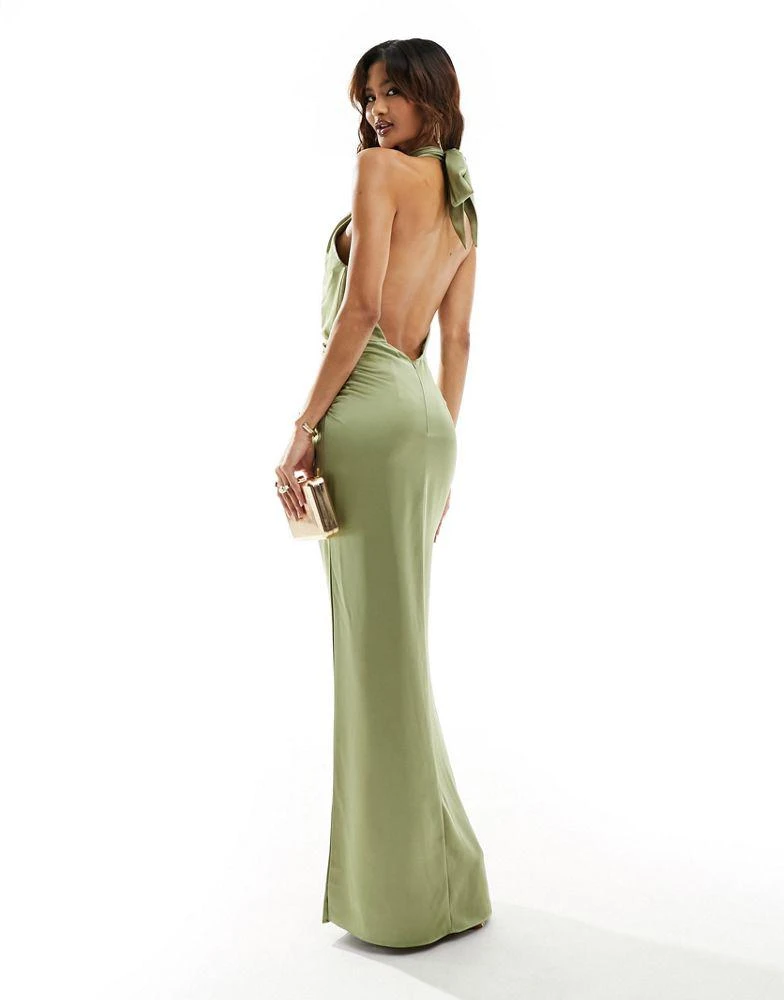 Jarlo Jarlo high neck satin maxi dress with open back in olive - Dresses &  Skirts - Free Shipping - BeyondStyle