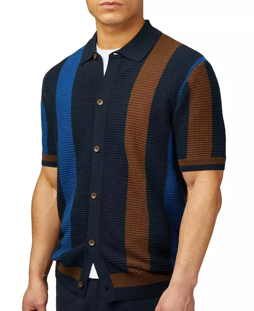 Ben Sherman Men's Regular-Fit Textured Stripe Sweater-Knit Button-Down Polo Shirt 1