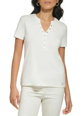 Calvin Klein Klein Womens Modern Essentials Rib Knit Henley T Shirt 5
