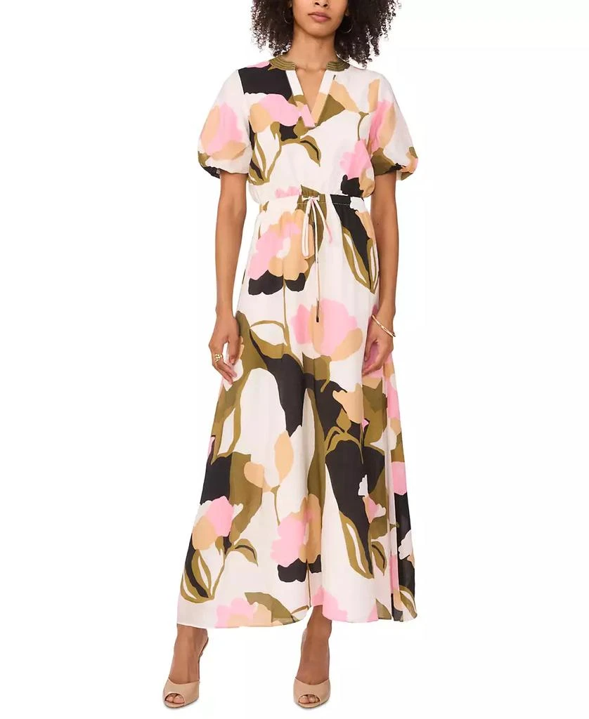 Vince Camuto Women's Printed Split-Neck Puff-Sleeve Dress 1