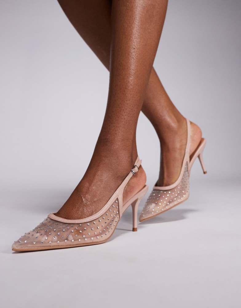 River Island River Island mesh diamante slingback court heel in light beige