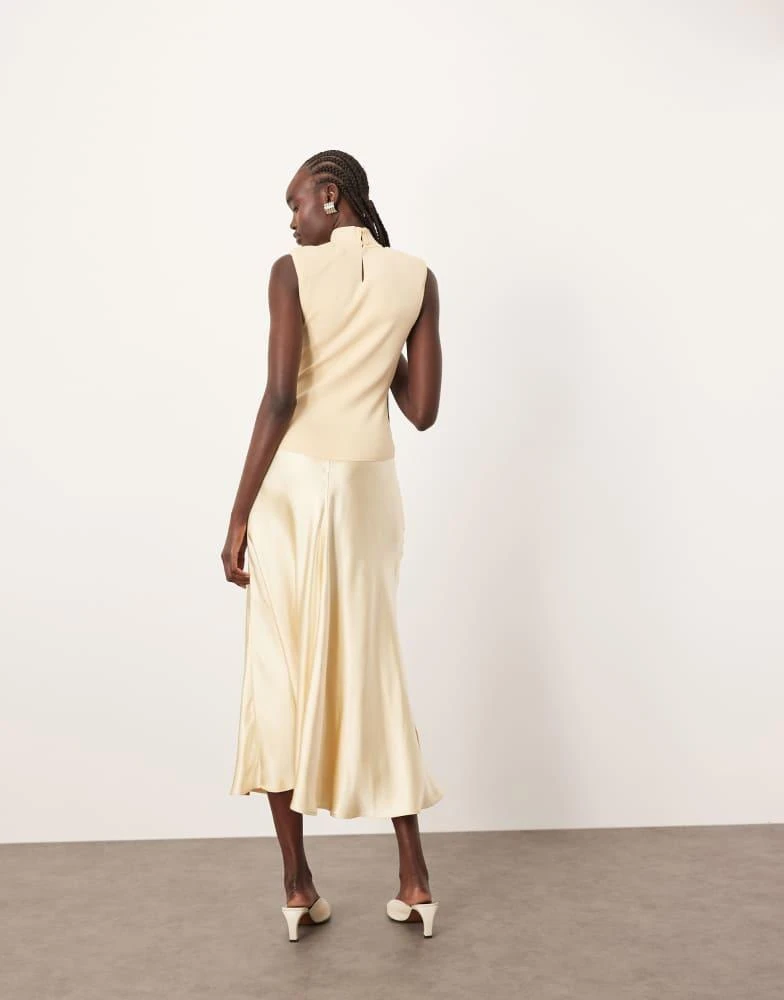 ARRANGE knit drop waist midi dress with satin skirt in buttermilk  On Sale  Now with Up to 45% Off | Discover Exclusive Deals & Savings at BeyondStyle   Authentic ARRANGE Home|Women|Dresses