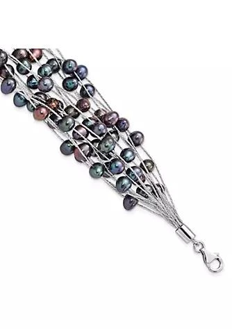 Belk 
Co. Sterling Silver Rhodium-plated 6-7mm Black Off-Round Freshwater Cultured Pearl Multi-Strand Bracelet