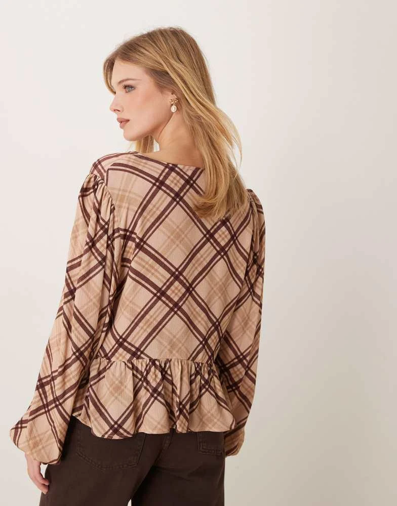 Miss Selfridge Miss Selfridge check tie front long sleeve top 3