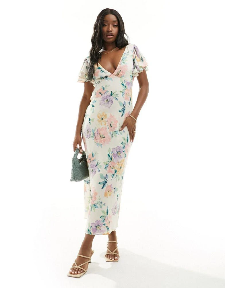 Abercrombie & Fitch Abercrombie & Fitch ruffle sleeve maxi dress in white floral print 1