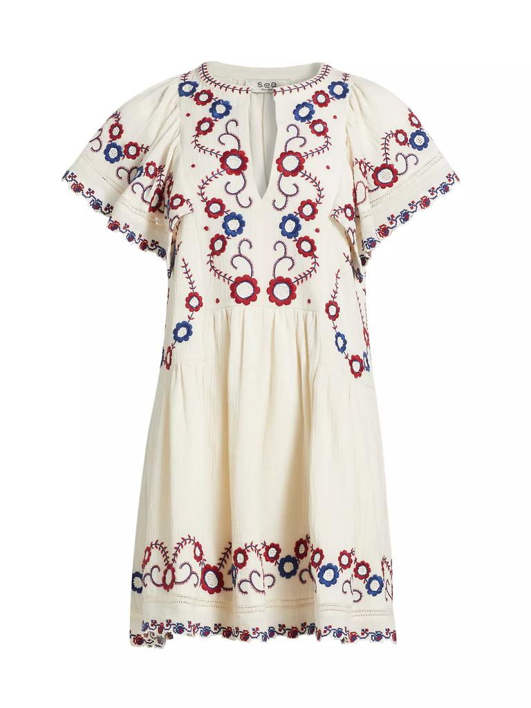 Sea Soren Cotton Floral-Embroidered Minidress