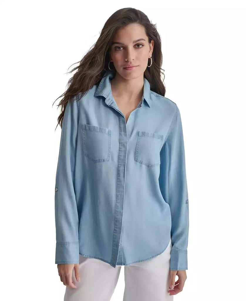 DKNY Women's Roll-Tab-Sleeve Button-Front Shirt 1