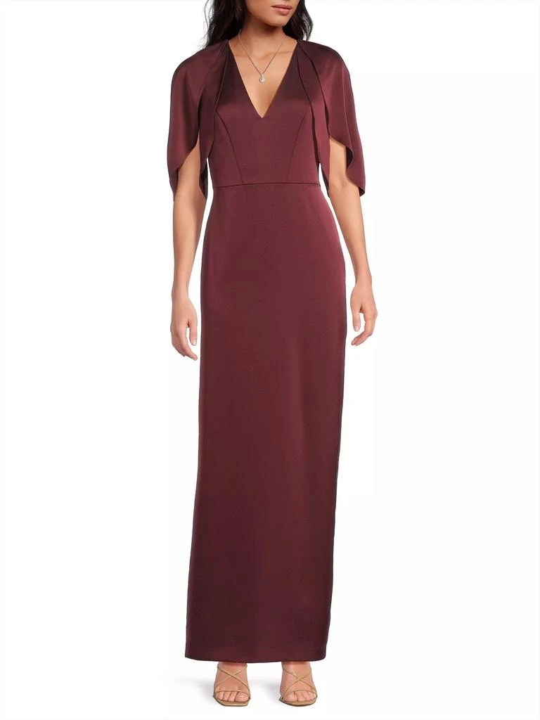 Aidan Mattox Crepe-Back Satin Cape-Sleeve Column Gown 2