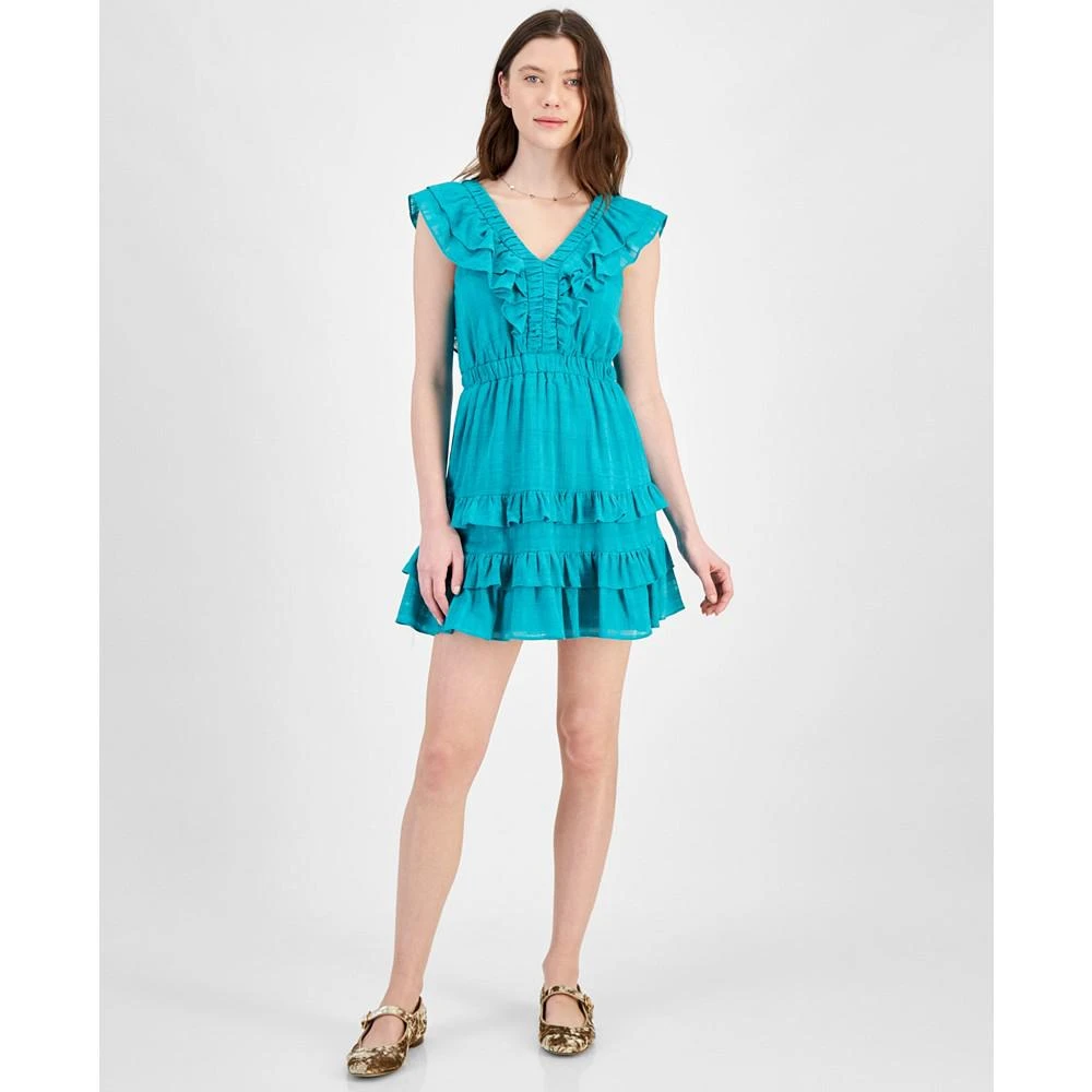 City Studios Juniors' Ruffled Textured Cotton Fit & Flare Dress 5