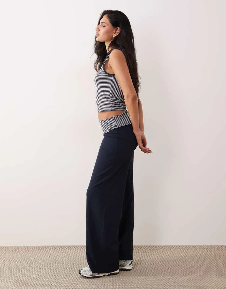 ASOS ASOS DESIGN co-ord turn back stripe waistband trouser in navy 2