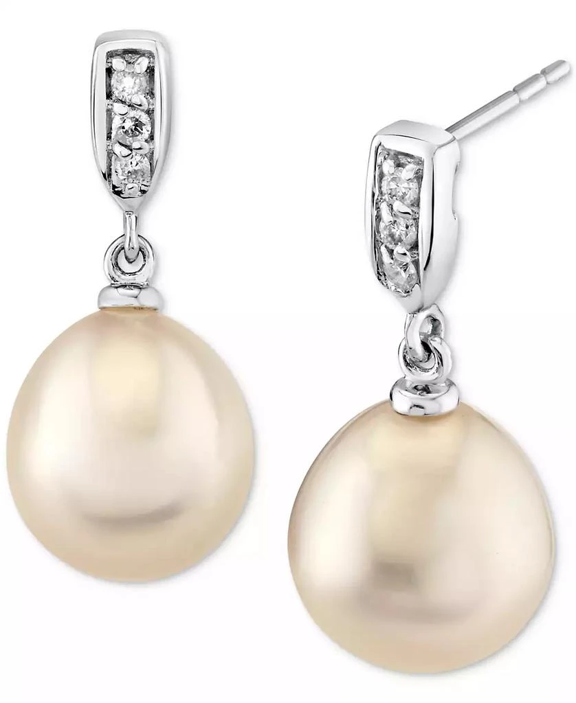 Macy
s Cultured Freshwater Pearl (9mm) 
Diamond Accent Drop Earrings in 14k White Gold