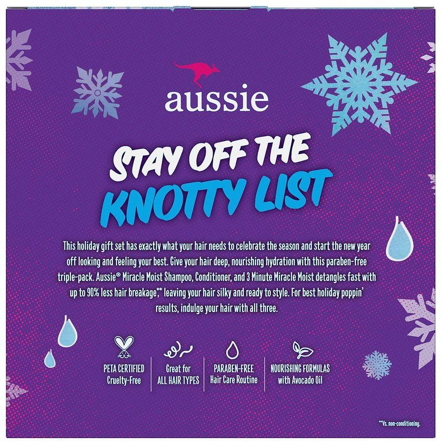 Aussie Miracle Moist Shampoo, Conditioner, Detangler Holiday Pack Avocado & Jojoba Oil 2