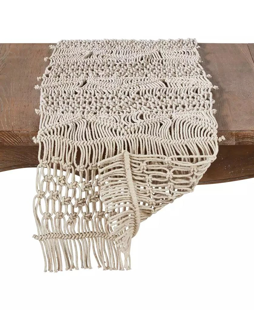 Saro Lifestyle Cotton Table Runner with Macramé Design 2