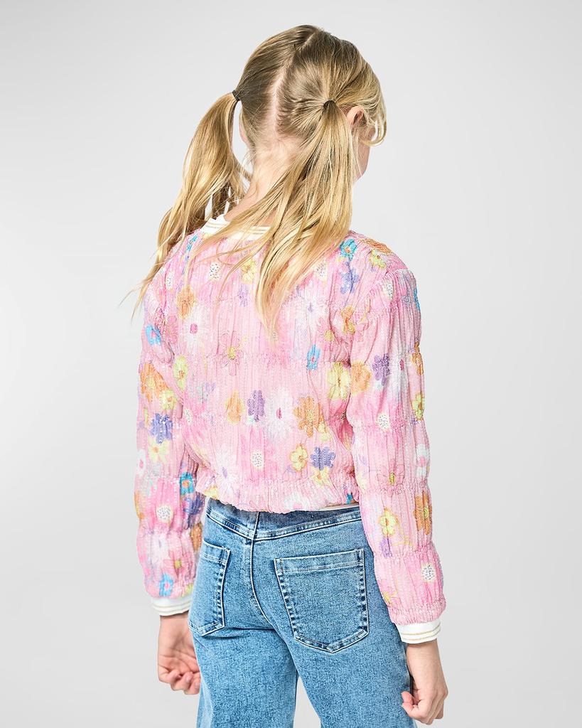 Hannah Banana Girl's Sequin Floral-Print Bomber Jacket, Size 7-14