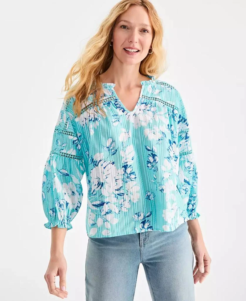 Style & Co Women's Printed Cotton Crochet-Trim Top, Exclusively at Macy's 1