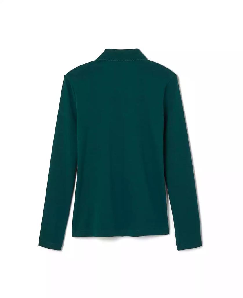 French Toast Toddler Girls Long Sleeve Picot Collar Interlock Polo Shirt